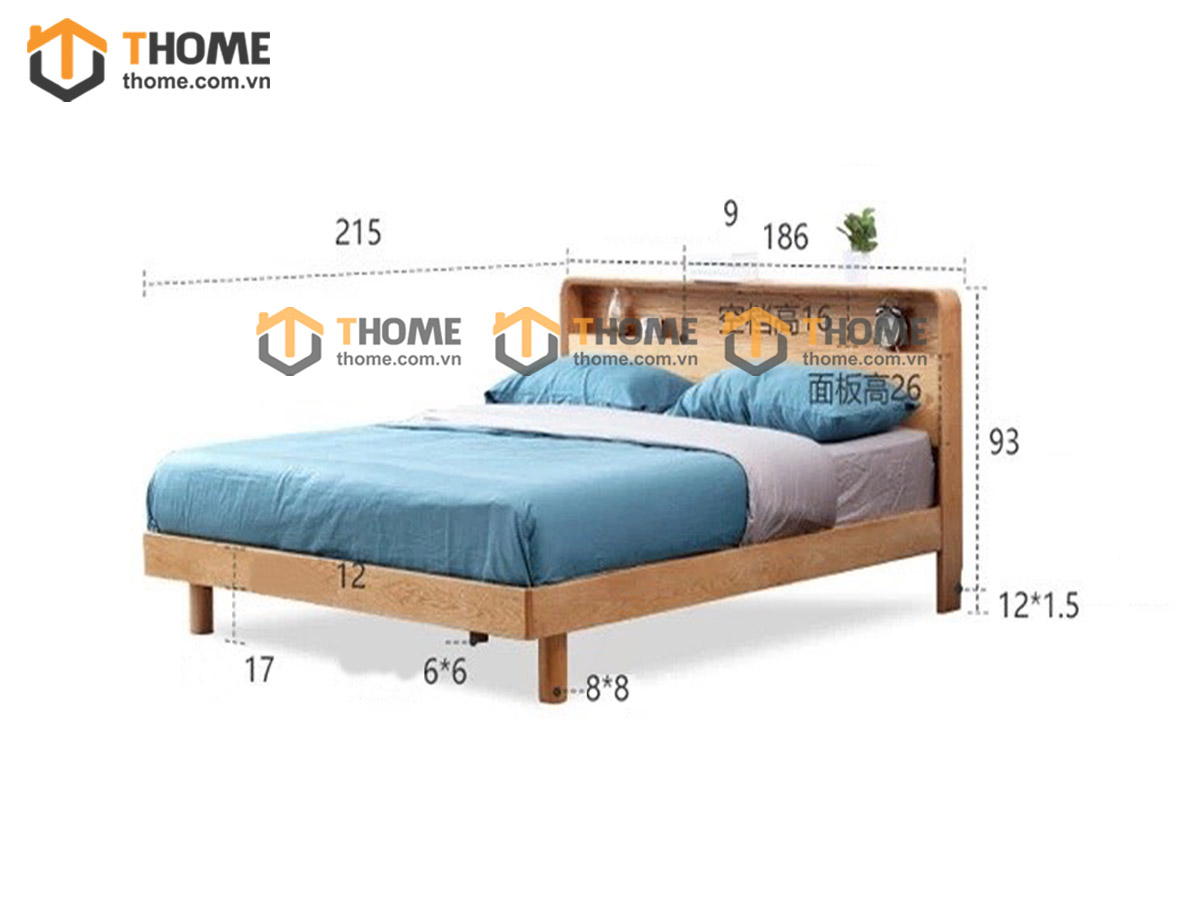 Giường ngủ gỗ sồi tự nhiên Mango màu tự nhiên GN-15SN