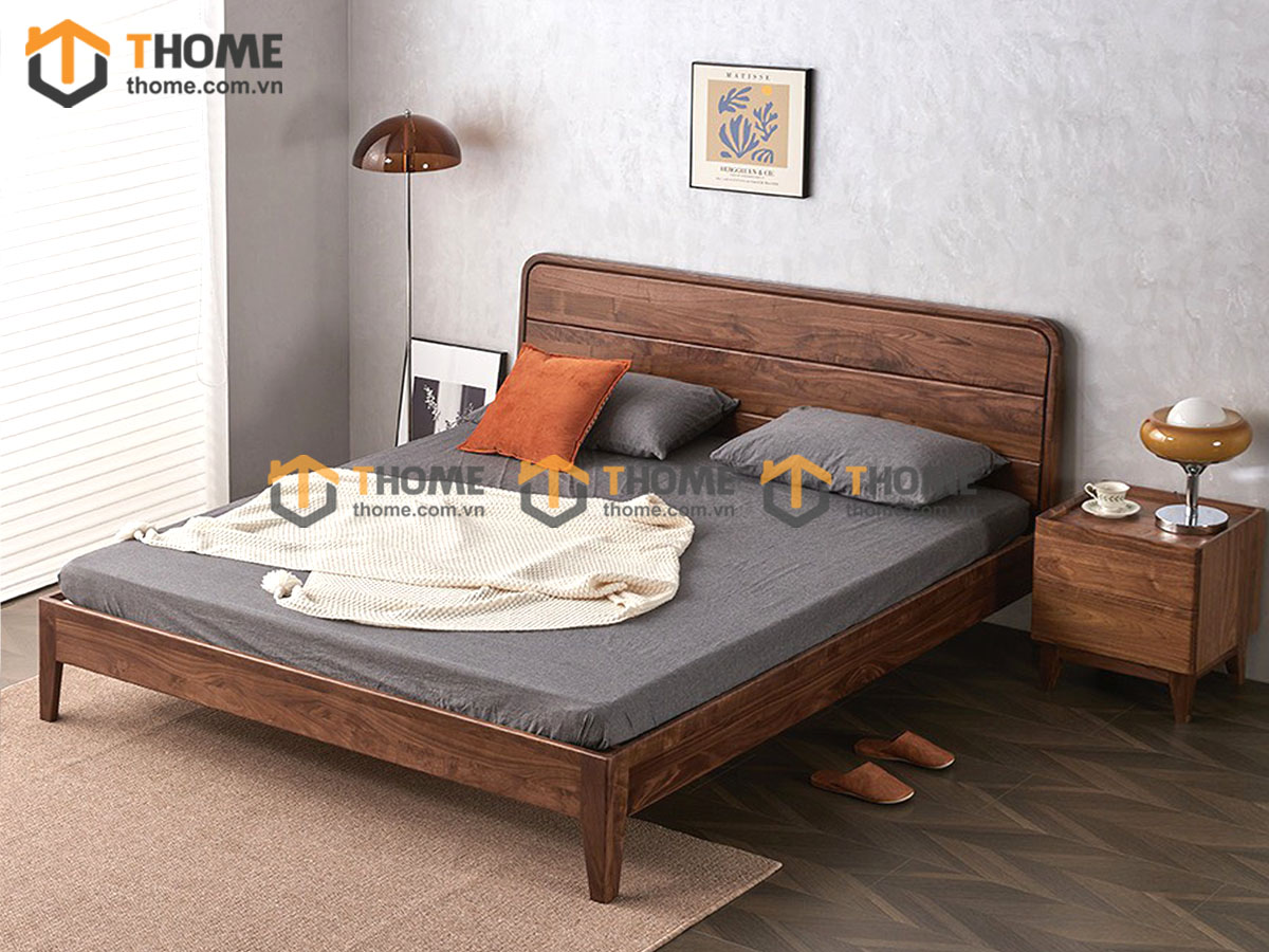 Giường ngủ gỗ sồi tự nhiên Nate màu óc chó GN-18SN