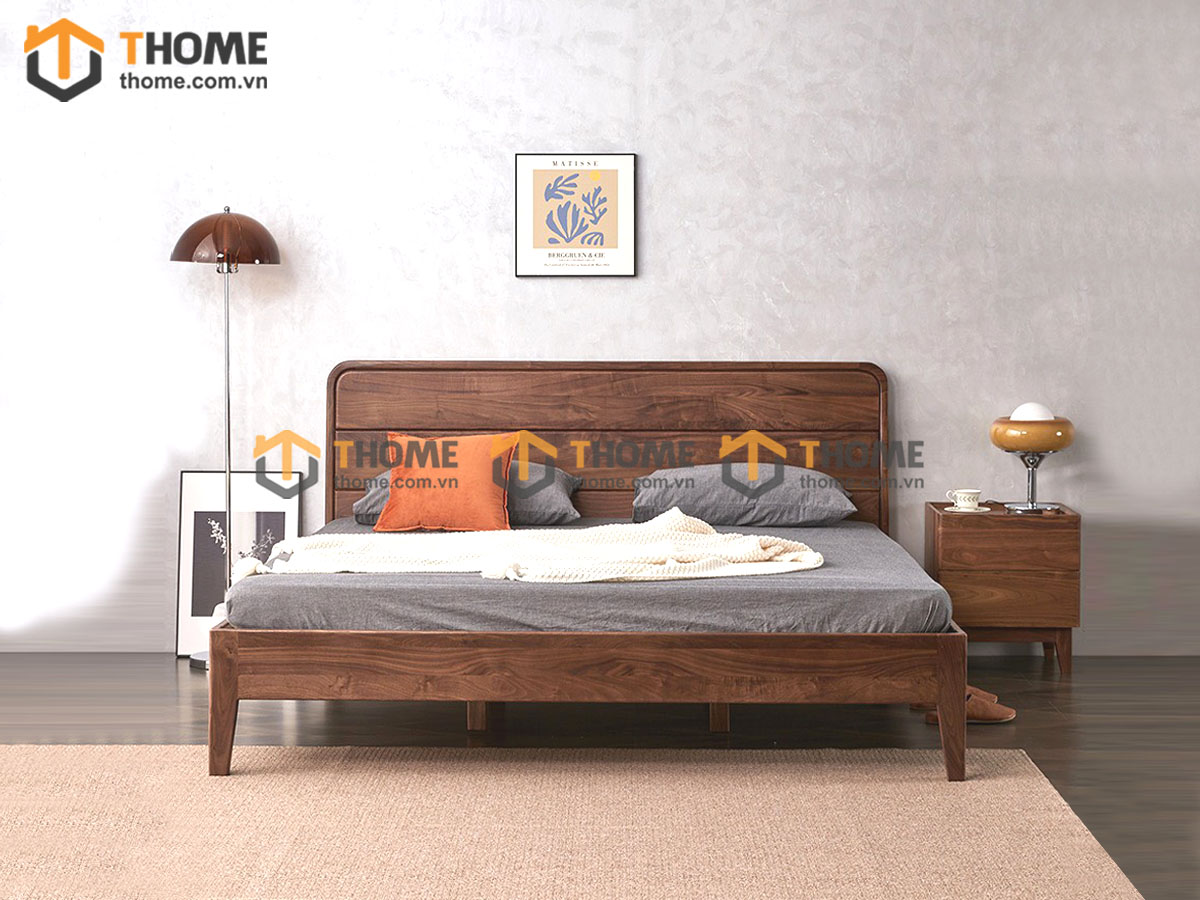 Giường ngủ gỗ sồi tự nhiên Nate màu óc chó GN-18SN