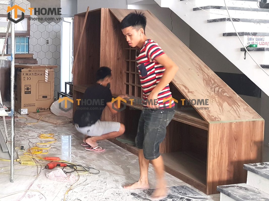 Hình ảnh thi công gỗ sồi tự nhiên chị Vân Dũng Sỹ Thanh Khê TTTC-06CN
