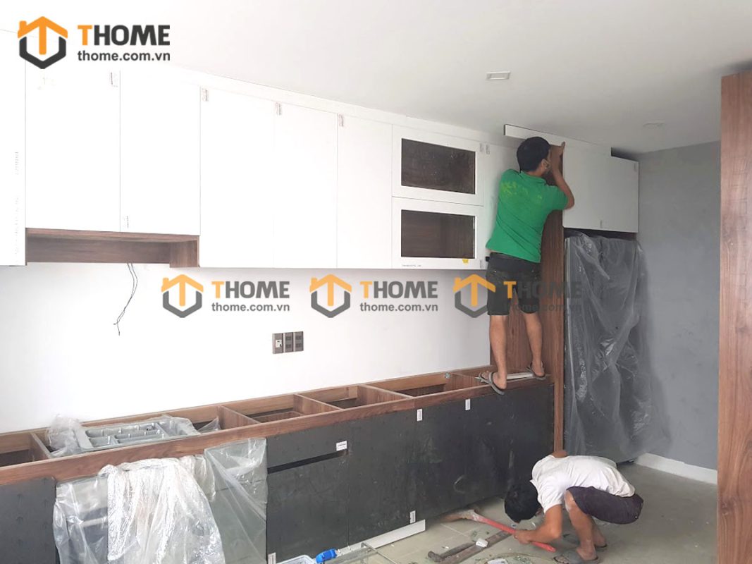 Hình ảnh thi công gỗ sồi tự nhiên nhà chị Lisa Nam Hòa Xuân TTTC-09SM