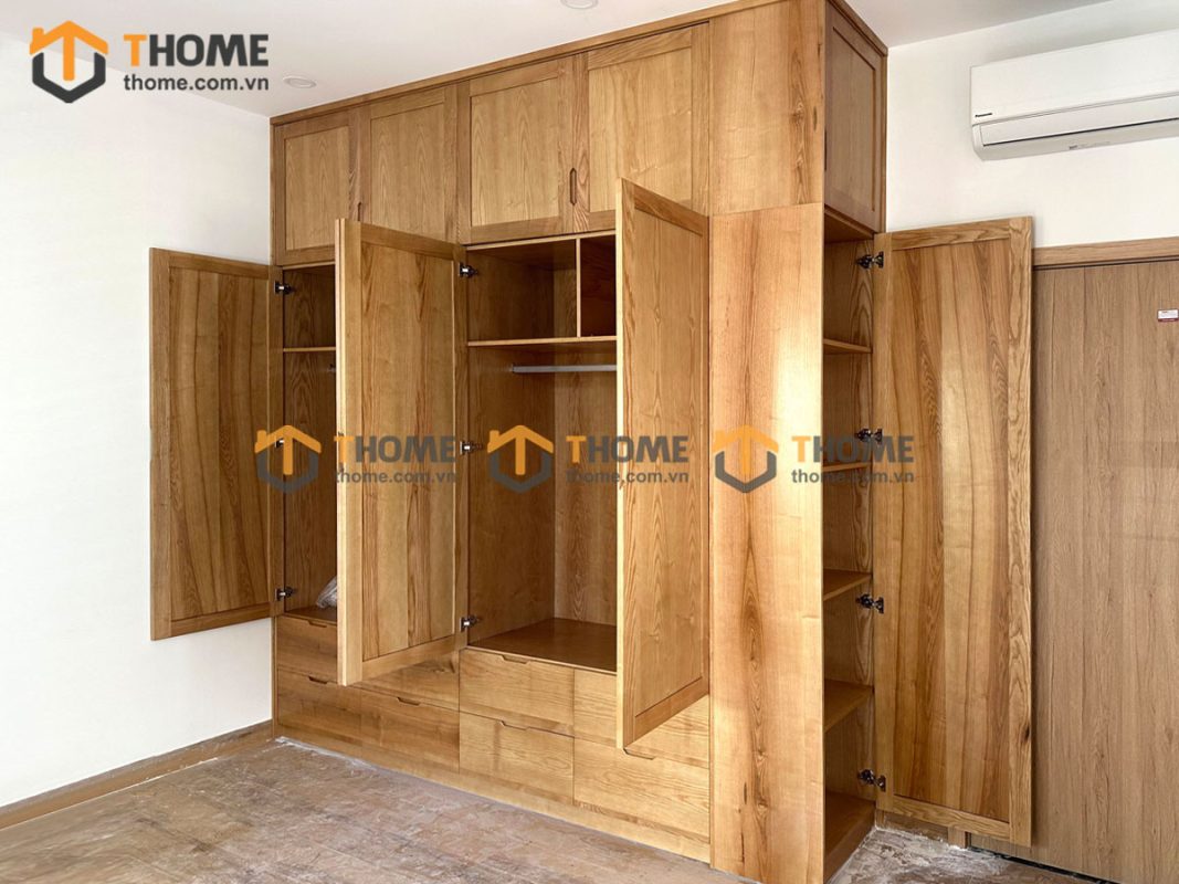 Hình ảnh thi công gỗ sồi tự nhiên nhà anh Vũ Điện Biên Phủ TTTC-21SN