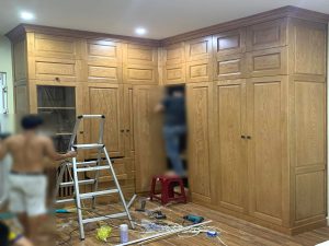Hình ảnh thi công gỗ sồi tự nhiên nhà chị Tú Anh Tiểu La TTTC-10SN