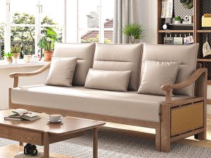 Sofa giường gỗ sồi tự nhiên Nordic tay cong SFB-06SN