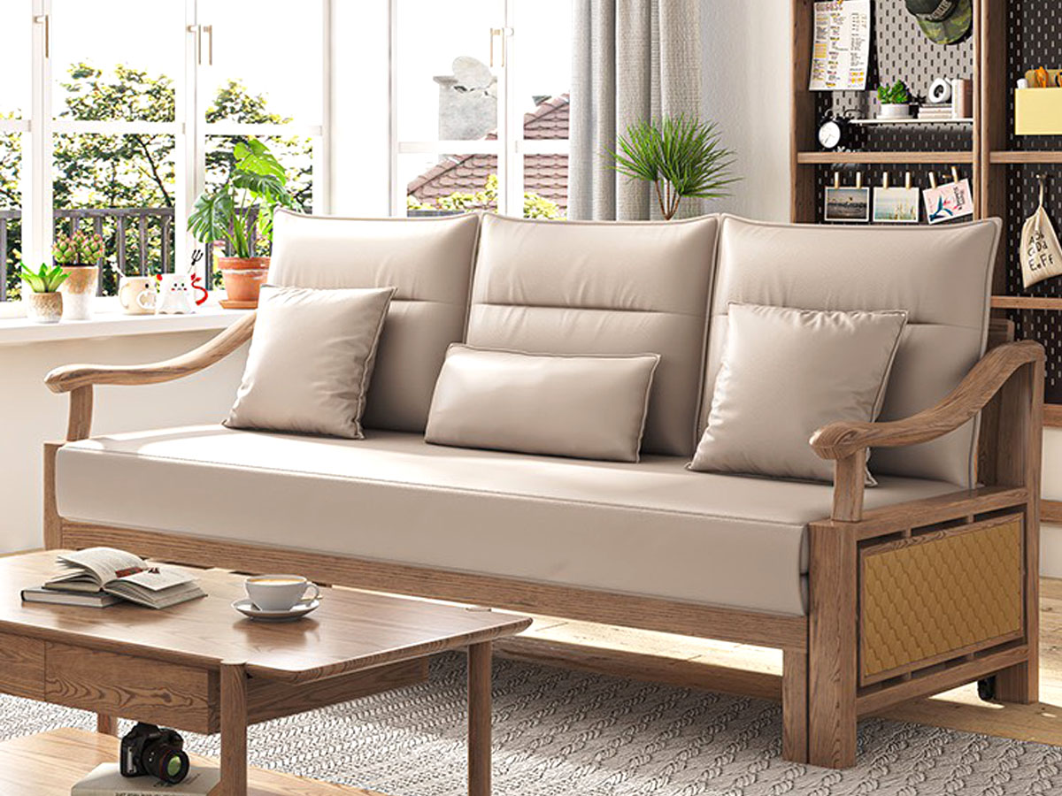 Sofa giường gỗ sồi tự nhiên Nordic tay cong SFB-06SN