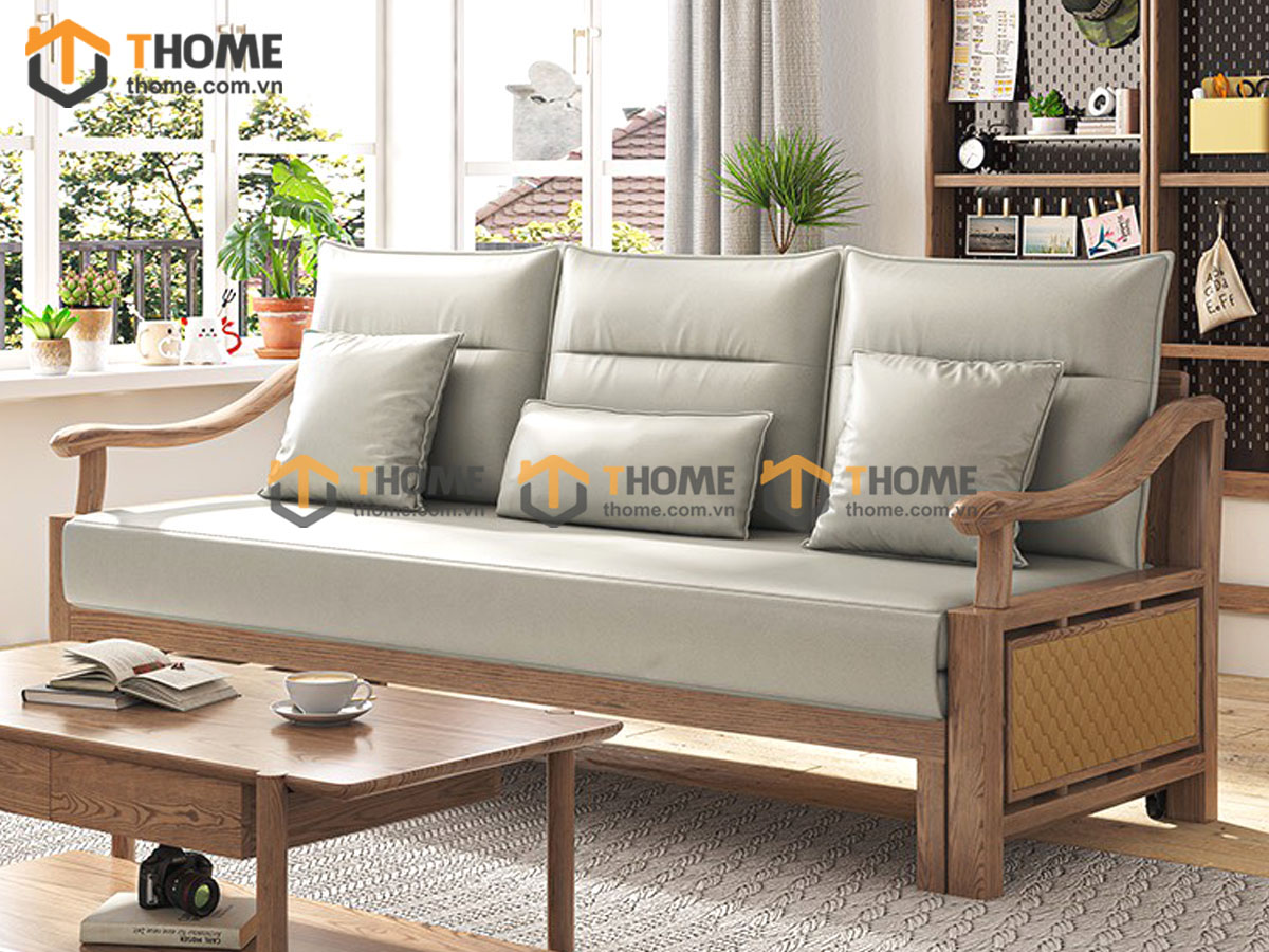 Sofa giường gỗ sồi tự nhiên Nordic tay cong SFB-06SN