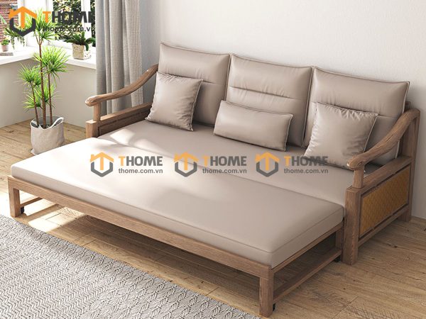 Sofa giường gỗ sồi tự nhiên Nordic tay cong SFB-06SN