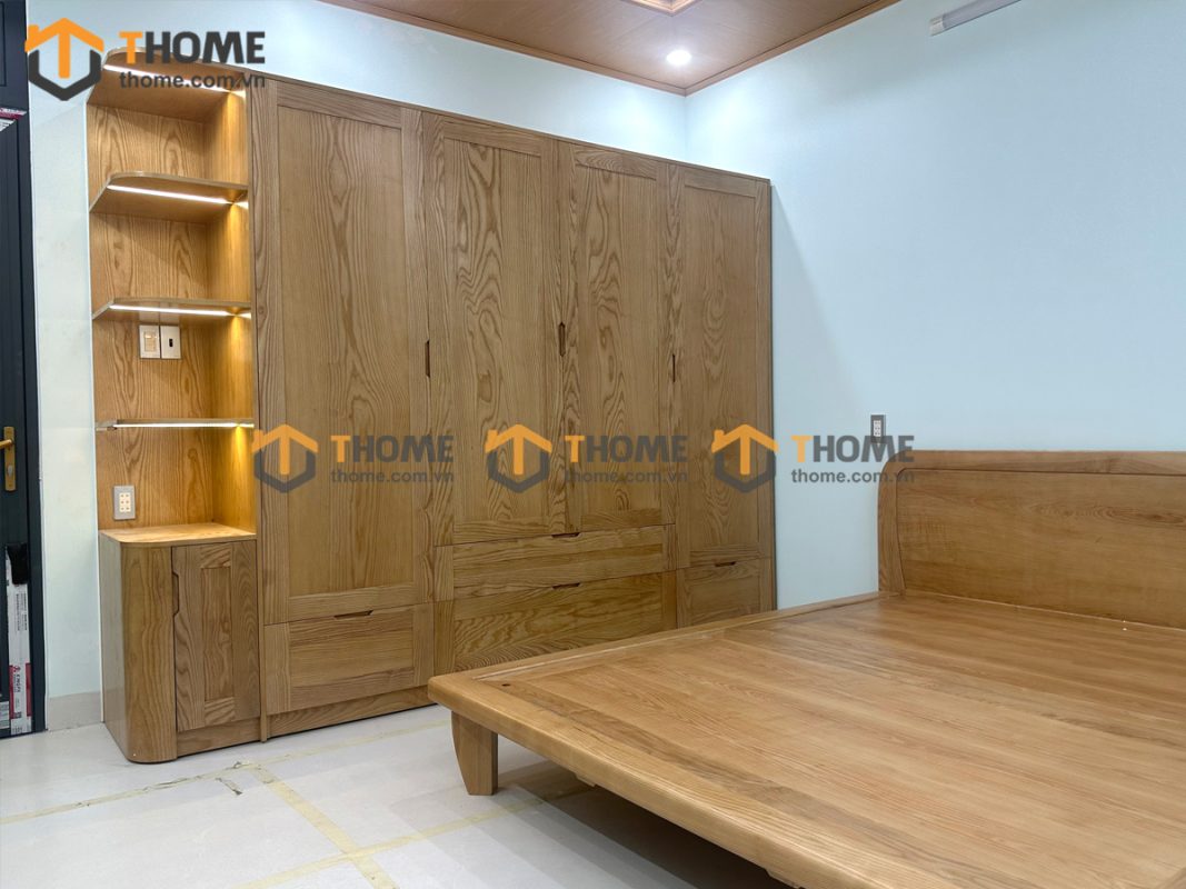 Tủ áo gỗ sồi tự nhiên thiết kế 12 TA-22SN