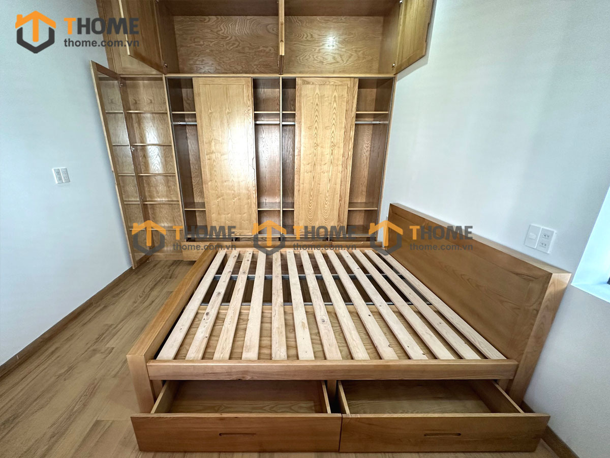 Tủ áo gỗ sồi tự nhiên thiết kế 14 TA-24SN