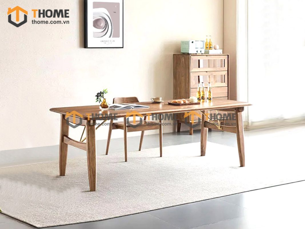 Bàn ăn gỗ sồi tự nhiên Harry chân chữ H BAMG-23SN