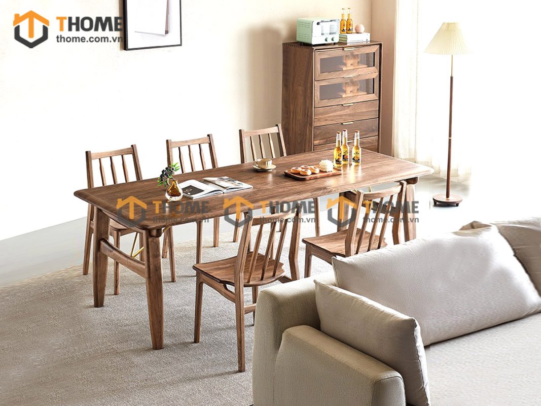 Bàn ăn gỗ sồi tự nhiên Harry chân chữ H BAMG-23SN