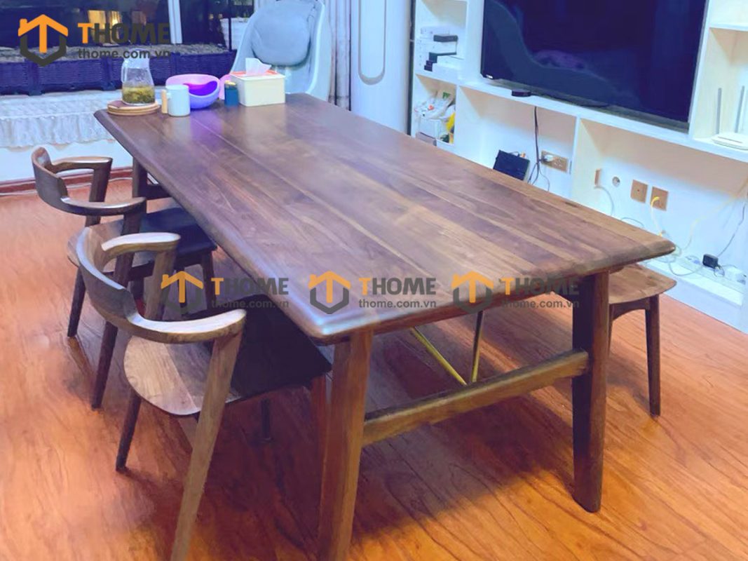 Bàn ăn gỗ sồi tự nhiên Harry chân chữ H BAMG-23SN