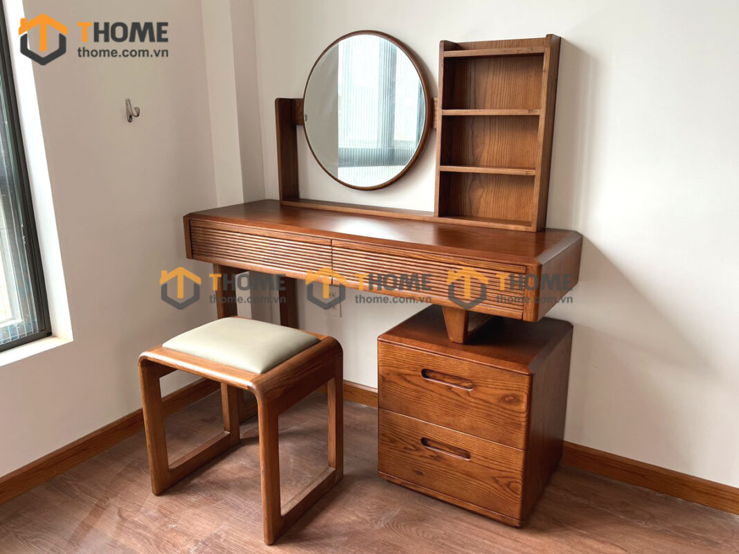 Bàn trang điểm gỗ sồi tự nhiên Lux Hộp Vuông BTD-09SN