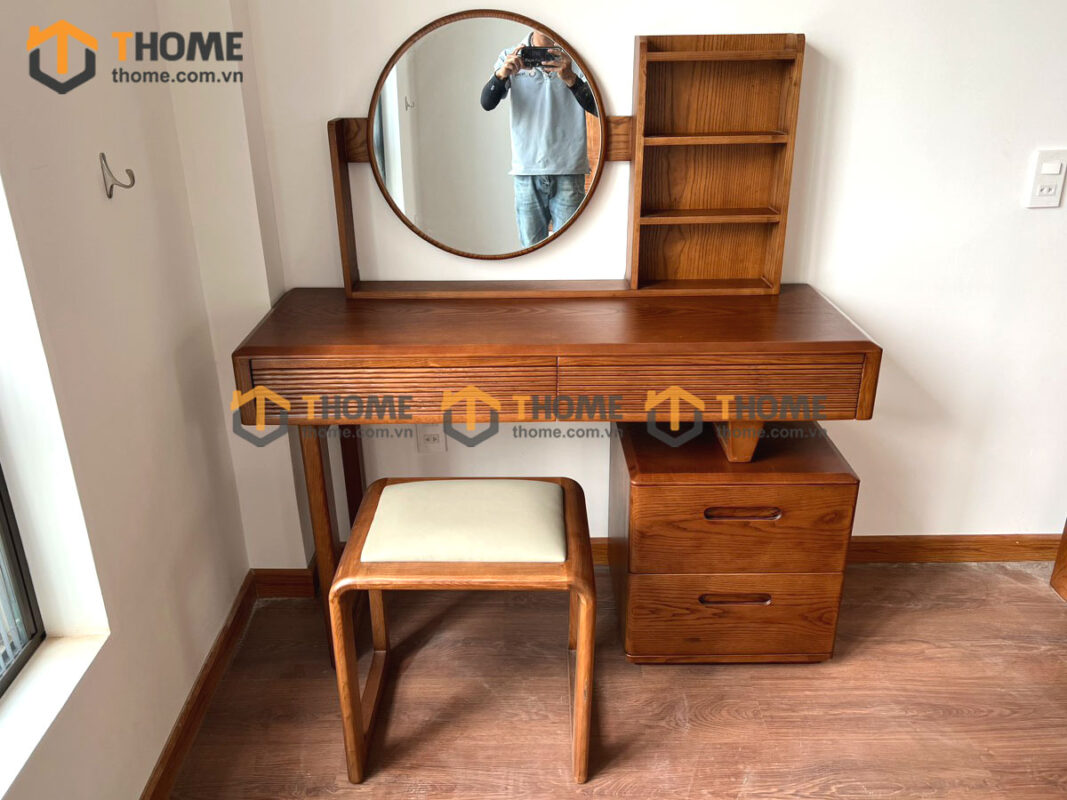 Bàn trang điểm gỗ sồi tự nhiên Lux Hộp Vuông BTD-09SN