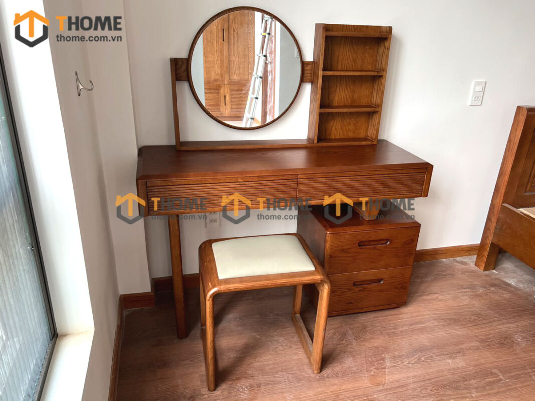 Bàn trang điểm gỗ sồi tự nhiên Lux Hộp Vuông BTD-09SN