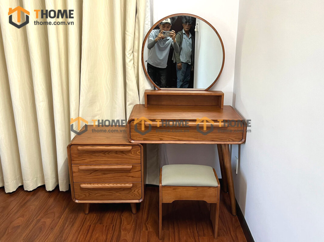 Bàn trang điểm gỗ sồi tự nhiên Nova hộp dài BTD-10SN