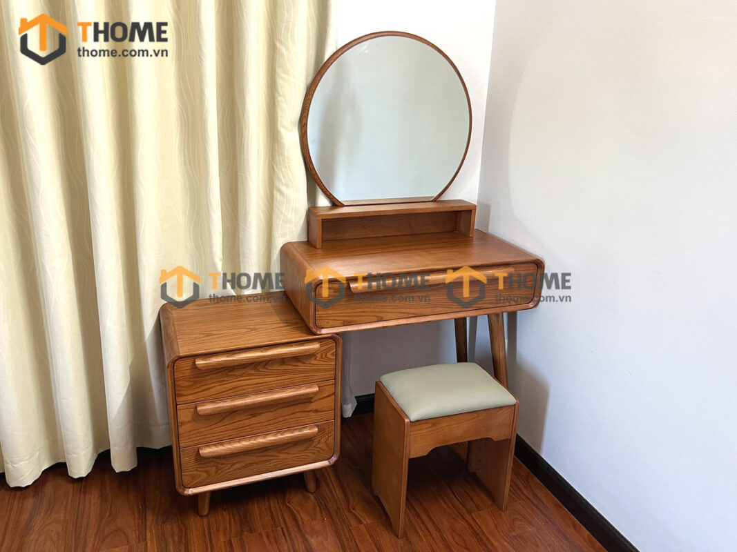 Bàn trang điểm gỗ sồi tự nhiên Nova hộp dài BTD-10SN