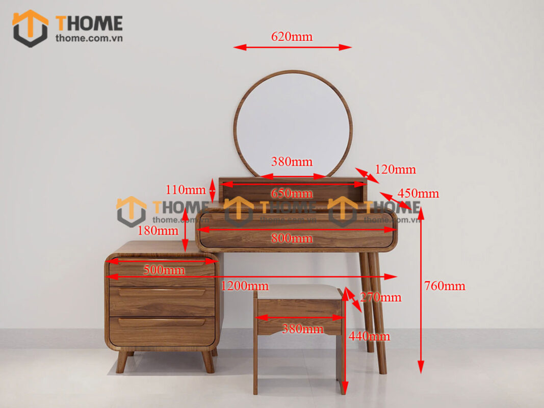 Bàn Trang Điểm Gỗ Sồi Tự Nhiên Nova Kệ Hộp Nằm 1.2m BTD-10SN