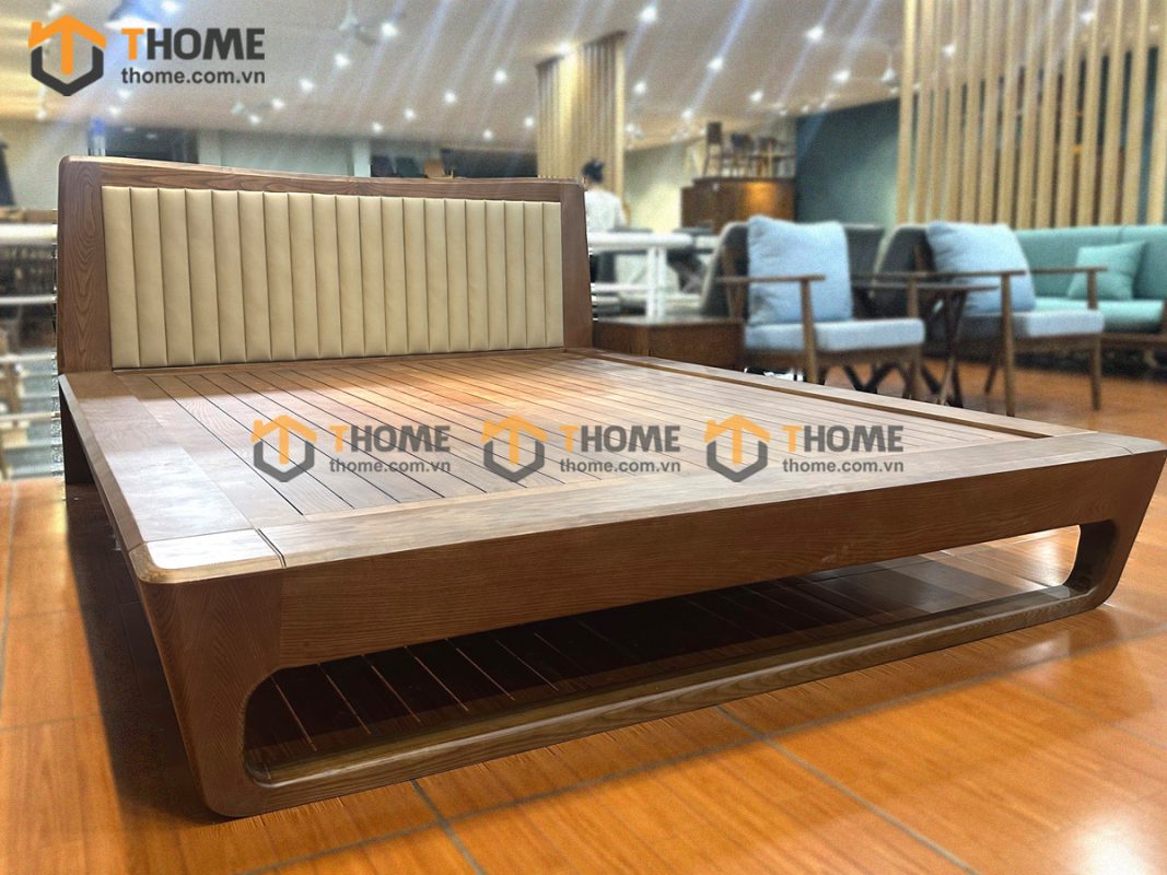 Giường ngủ gỗ sồi tự nhiên đầu nệm Bali GNĐN-14SM
