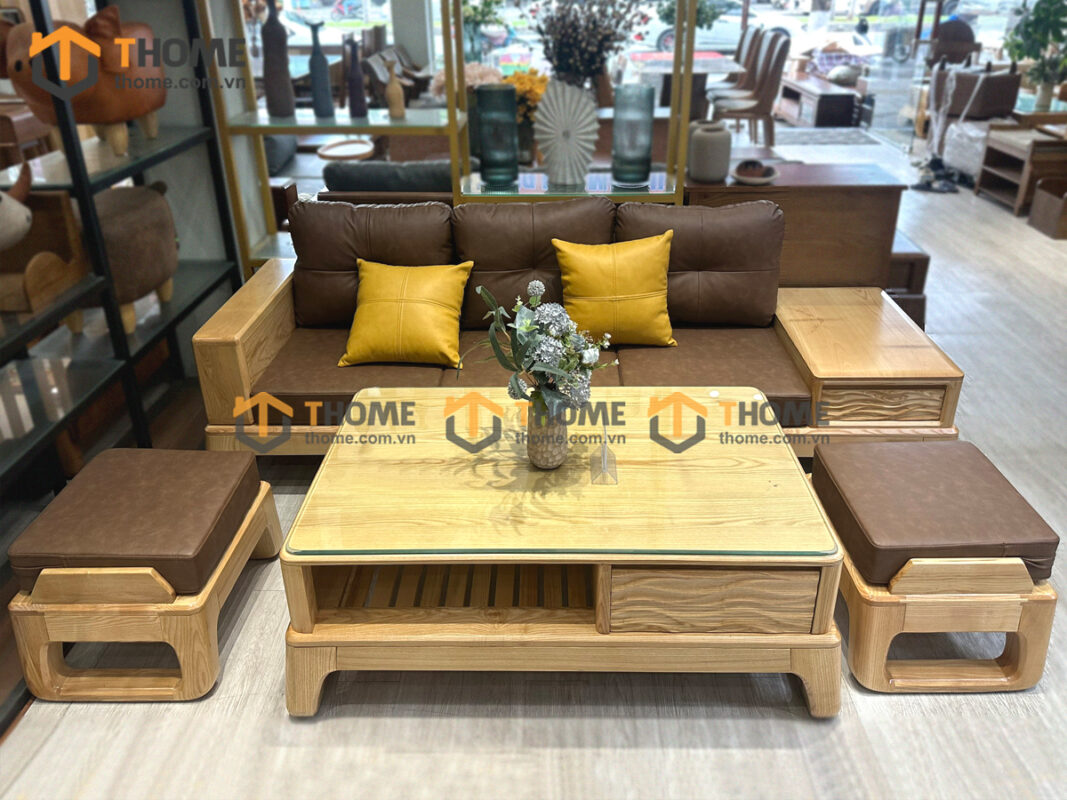 Sofa Bulova Mini Gỗ Sồi Tự Nhiên 4 Món Chân Vuông Màu Tự Nhiên SFĐ-23SN