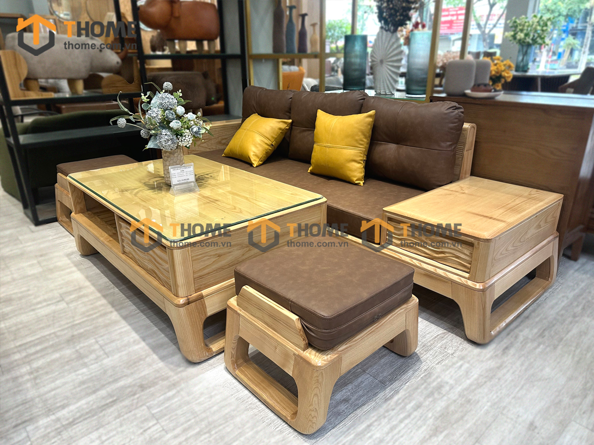 Sofa Bulova Mini Gỗ Sồi Tự Nhiên 4 Món Chân Vuông Màu Tự Nhiên SFĐ-23SN