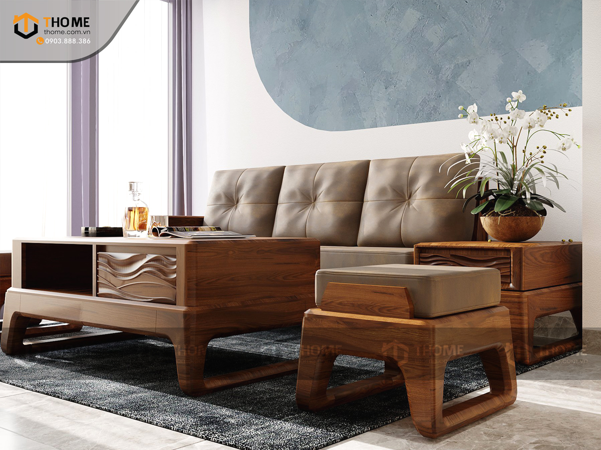 Sofa Mini chân vuông màu óc chó SFĐ-24SN