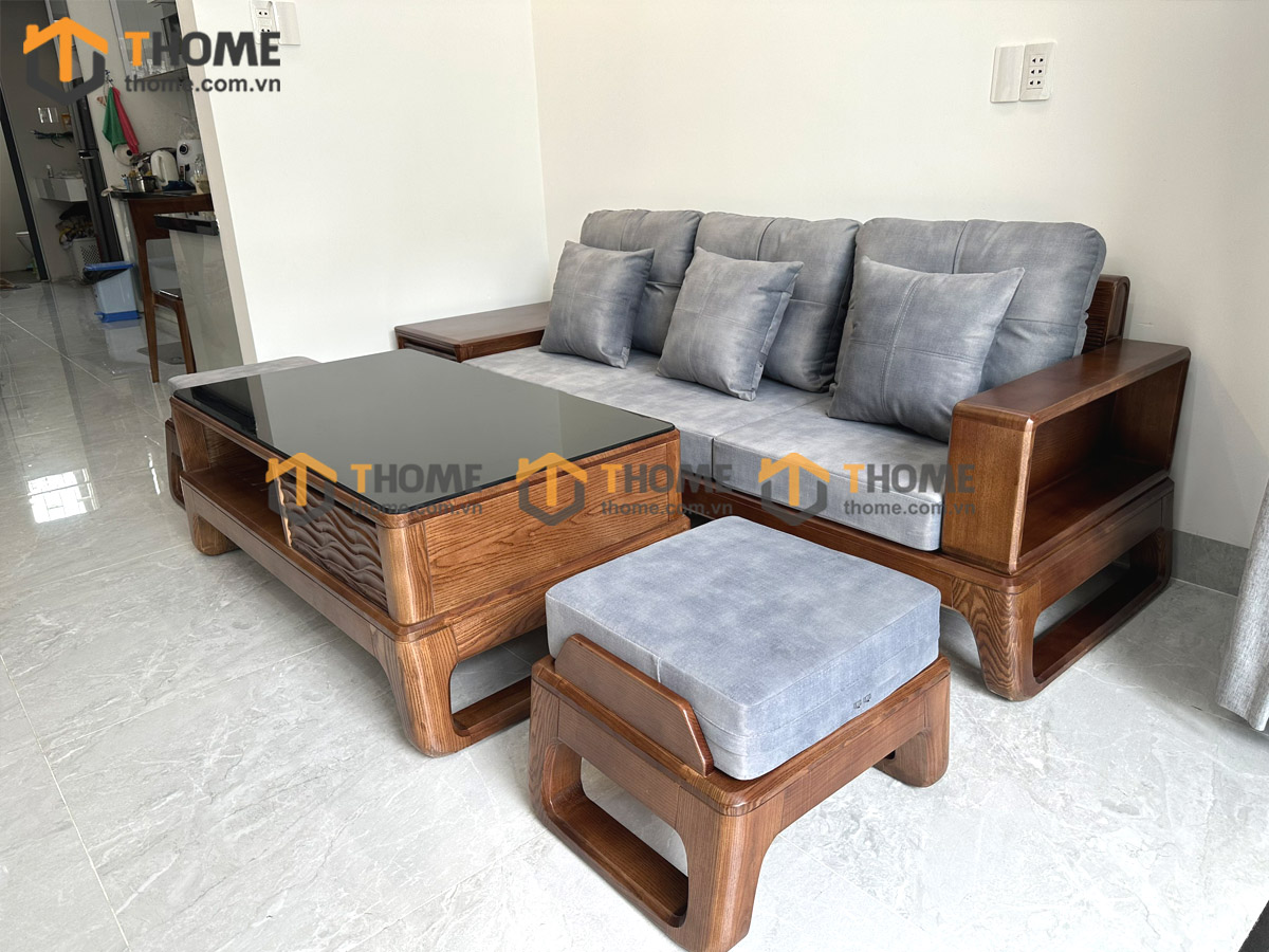 Sofa Bulova Mini Gỗ Sồi Tự Nhiên 4 Món Chân Vuông Màu Óc Chó SFĐ-24SN