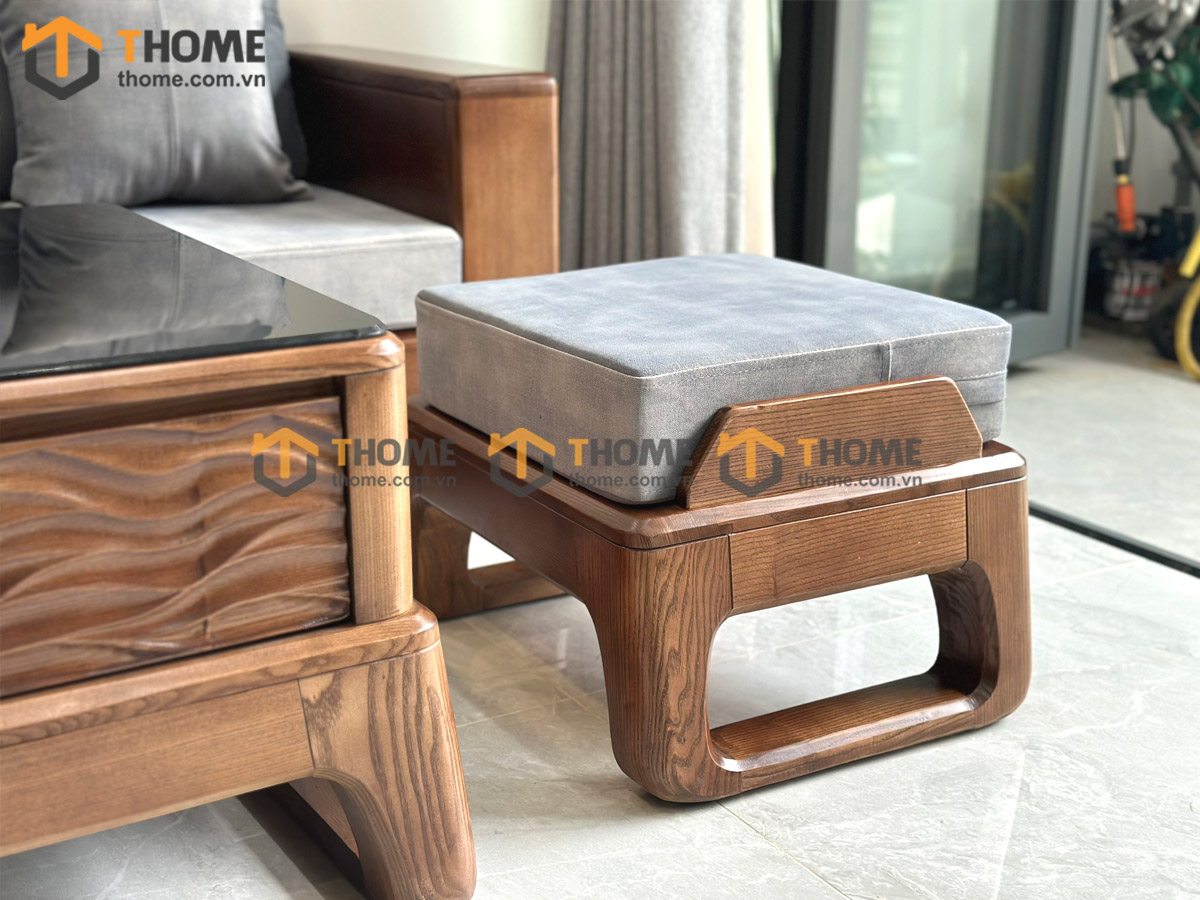 Sofa Bulova Mini Gỗ Sồi Tự Nhiên 4 Món Chân Vuông Màu Óc Chó SFĐ-24SN