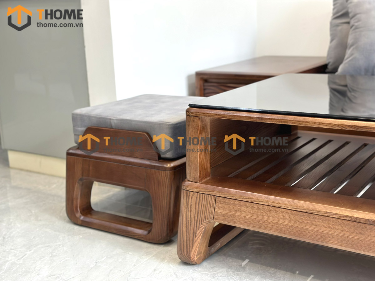 Sofa Bulova Mini Gỗ Sồi Tự Nhiên 4 Món Chân Vuông Màu Óc Chó SFĐ-24SN