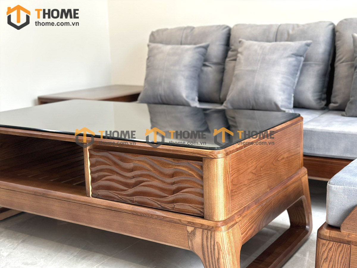 Sofa Bulova Mini Gỗ Sồi Tự Nhiên 4 Món Chân Vuông Màu Óc Chó SFĐ-24SN