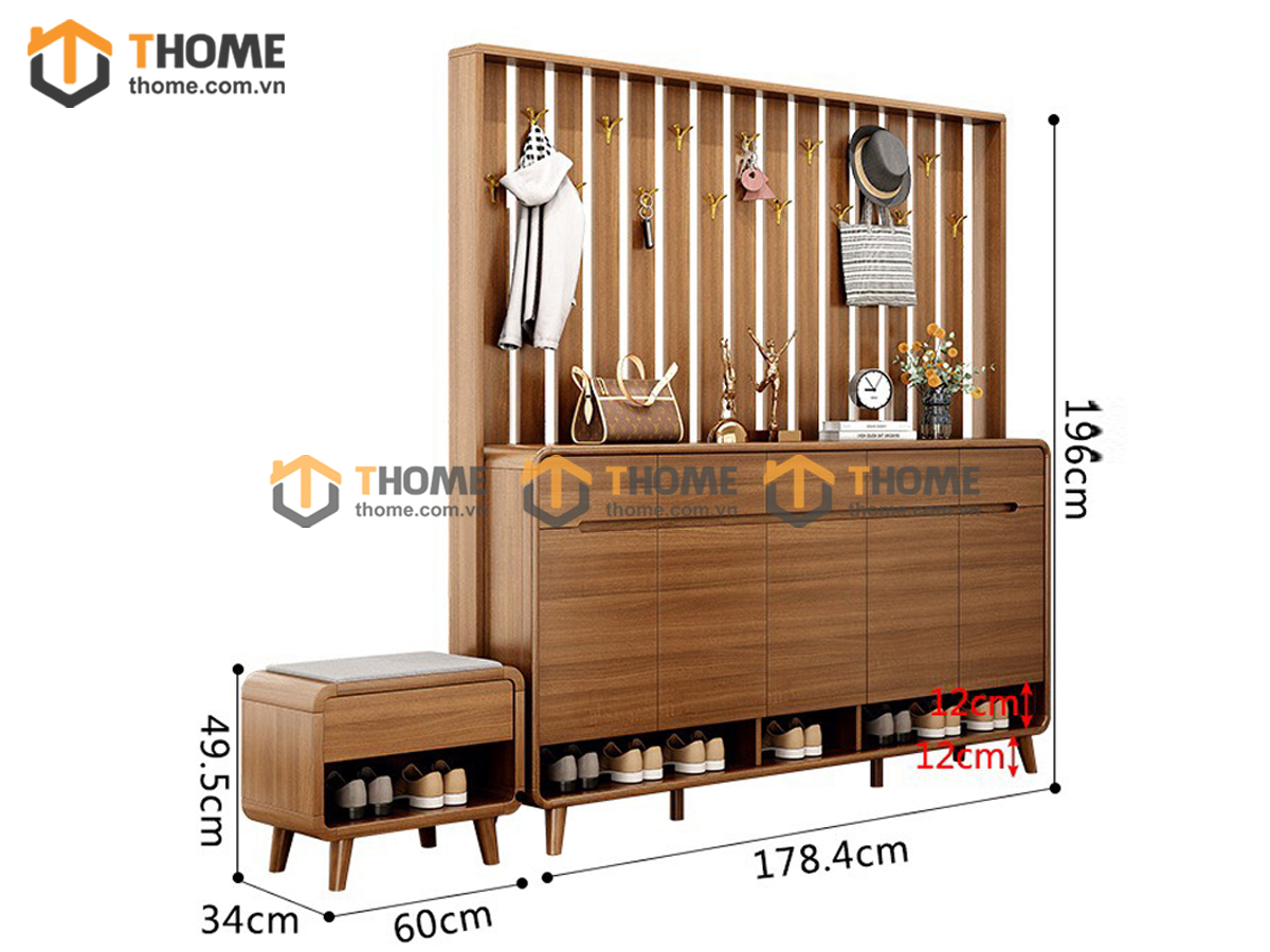 Tủ giày gỗ sồi tự nhiên 2 tầng 4 cánh mở Movado TG-12SN