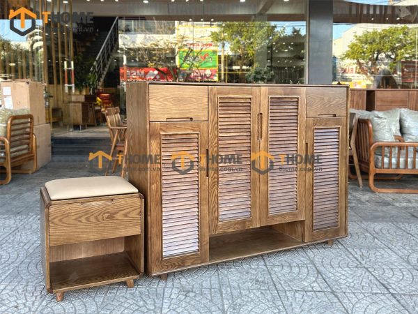 Tủ giày gỗ sồi tự nhiên kèm ghế ngồi TG-13SN