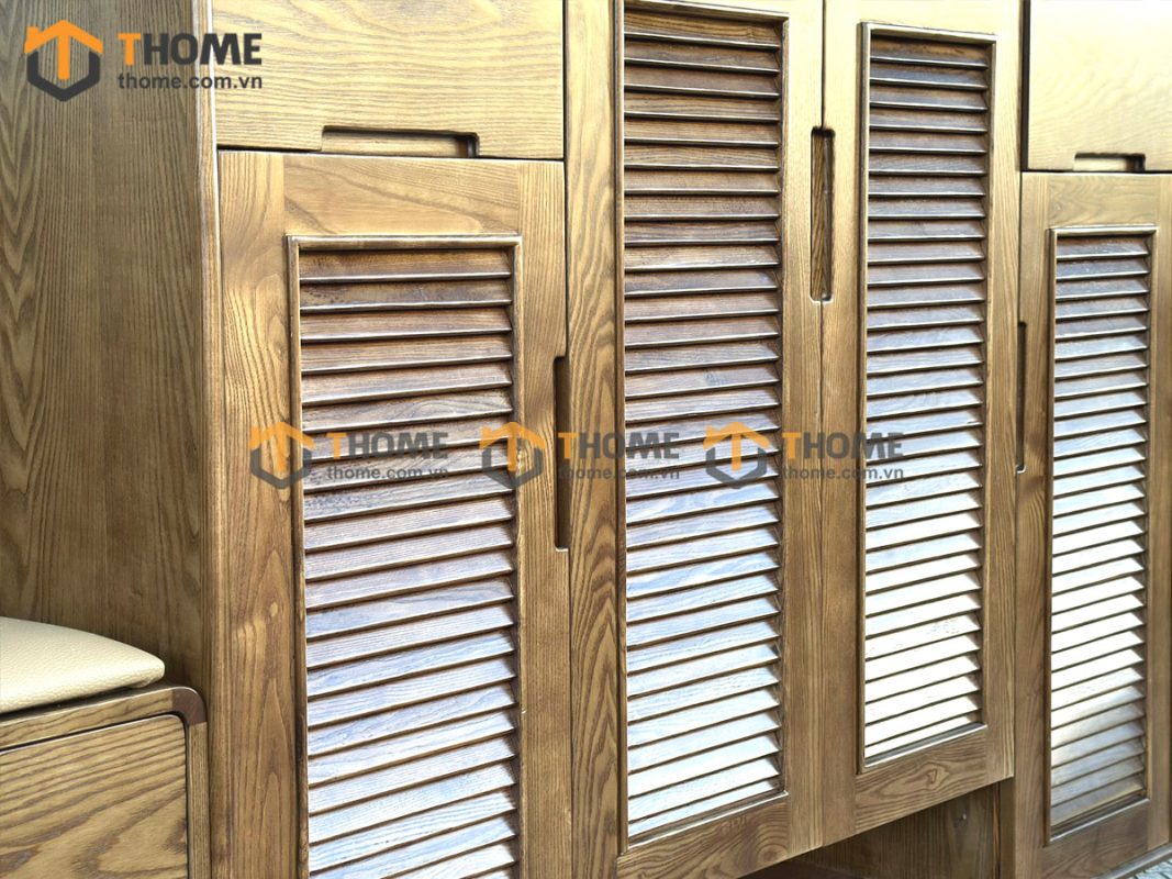 Tủ giày gỗ sồi tự nhiên kèm ghế ngồi TG-13SN