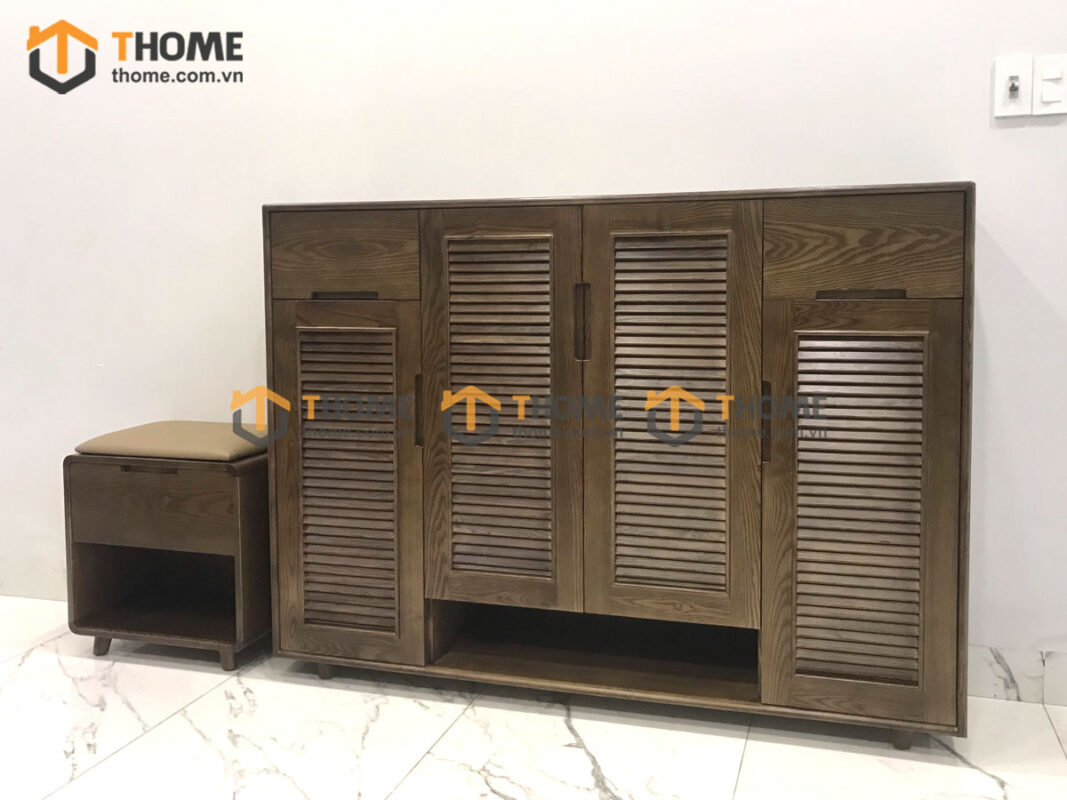 Tủ Giày Gỗ Sồi Tự Nhiên Kèm Ghế Ngồi TG-13SN