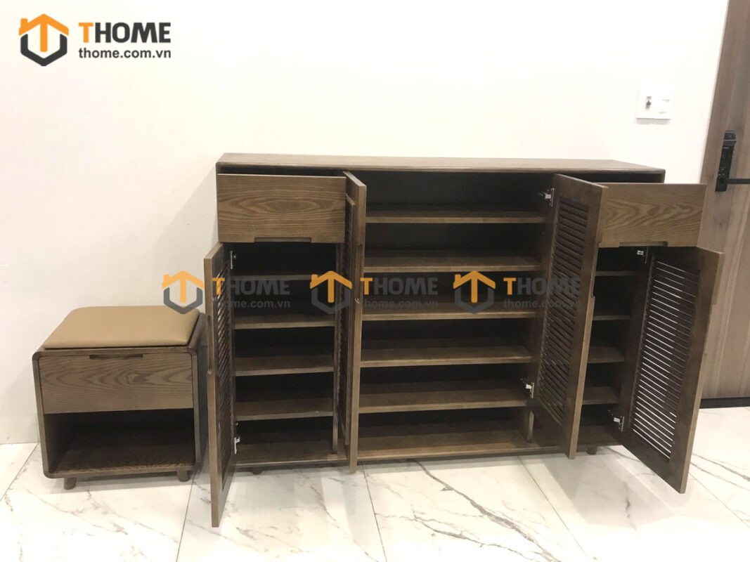 Tủ Giày Gỗ Sồi Tự Nhiên Kèm Ghế Ngồi TG-13SN