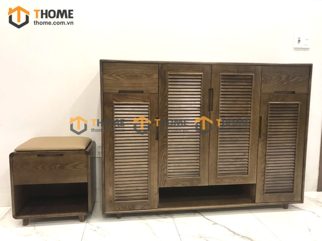 Tủ Giày Gỗ Sồi Tự Nhiên Kèm Ghế Ngồi TG-13SN