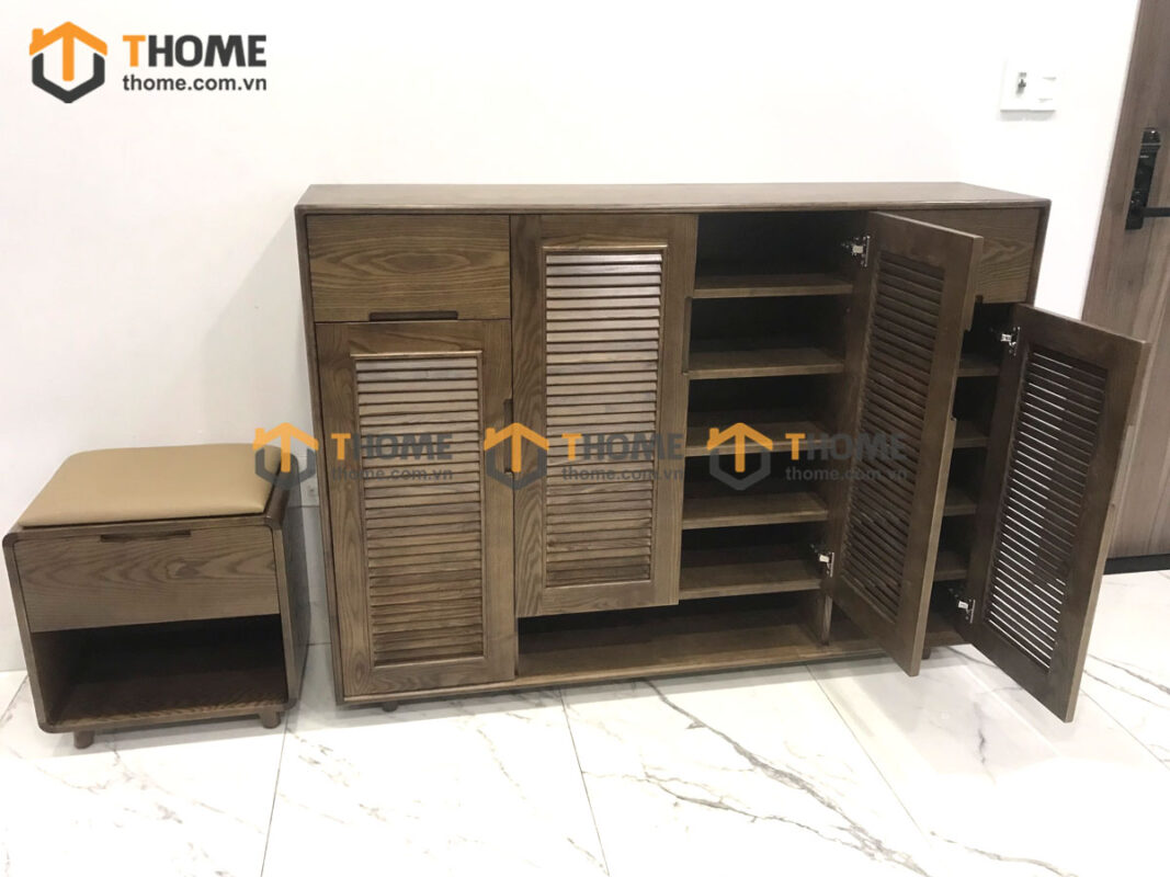 Tủ Giày Gỗ Sồi Tự Nhiên Kèm Ghế Ngồi TG-13SN