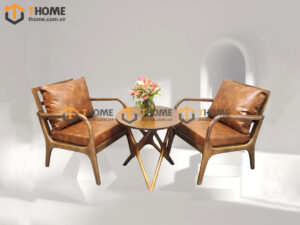 Bàn Ghế Cafe Sofa Cogo Tay Cong Gỗ Sồi Tự Nhiên BGCF-02SOFA