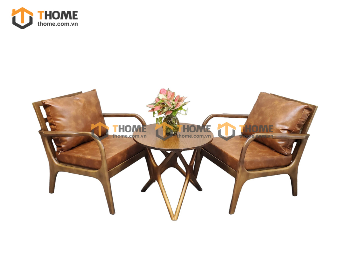 Bàn Ghế Cafe Sofa Cogo Tay Cong Gỗ Sồi Tự Nhiên BGCF-02SOFA