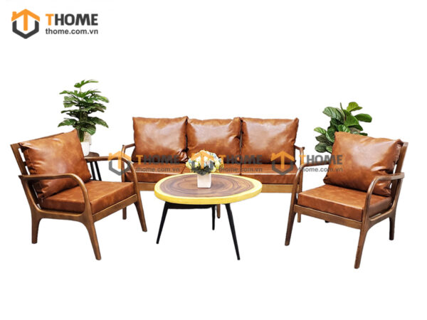 Bàn Ghế Cafe Sofa Cogo Tay Cong Gỗ Sồi Tự Nhiên BGCF-02SOFA