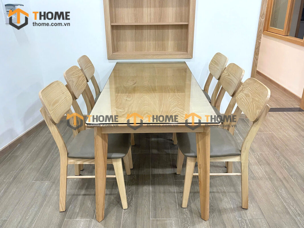 Bộ Bàn Ăn Capri 6 Ghế (Nhiều Mẫu Ghế) Gỗ Sồi Tự Nhiên BBA6-09SN