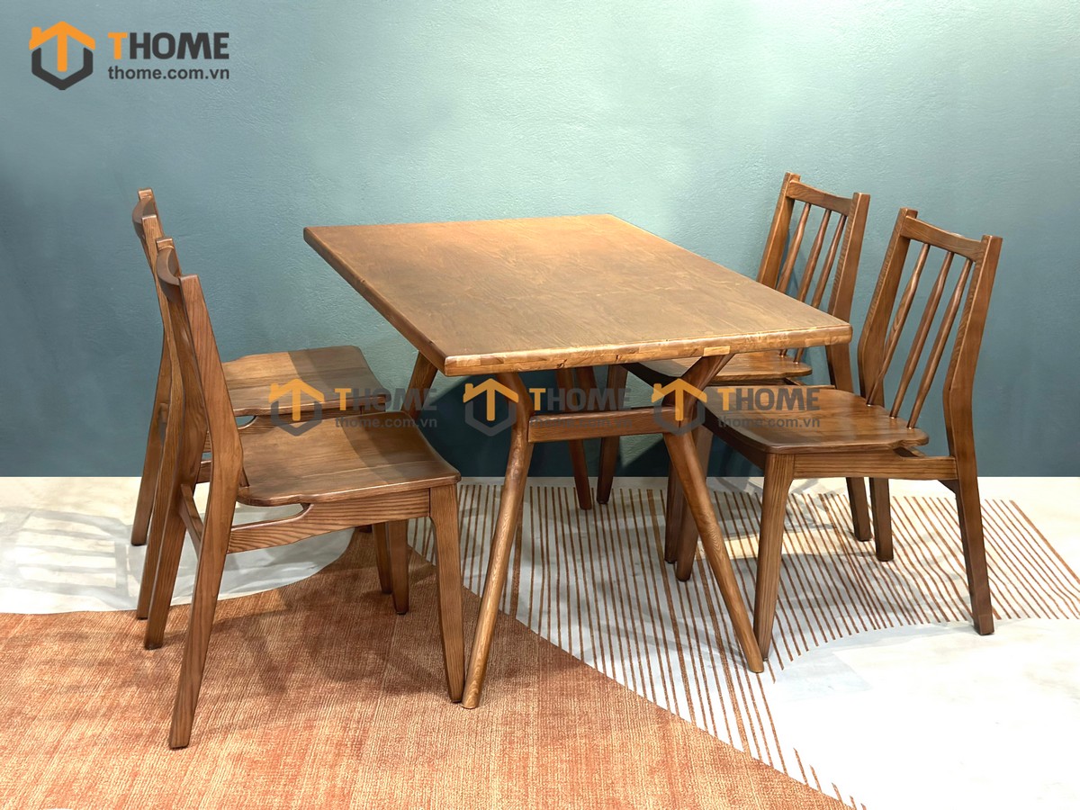 Bộ Bàn Ăn Chân Chéo 4 Ghế (Nhiều Mẫu Ghế) Gỗ Sồi Tự Nhiên BBA4-16SN