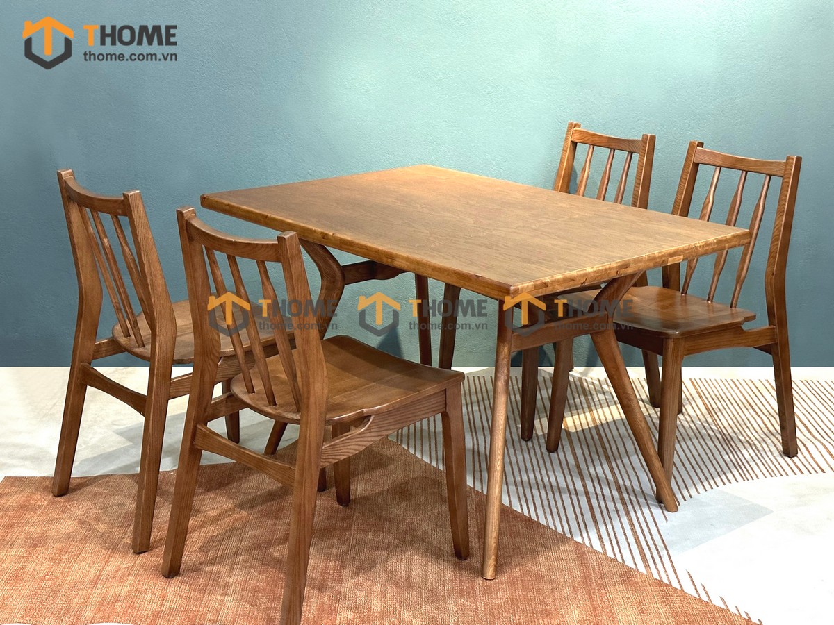Bộ Bàn Ăn Chân Chéo 4 Ghế (Nhiều Mẫu Ghế) Gỗ Sồi Tự Nhiên BBA4-16SN