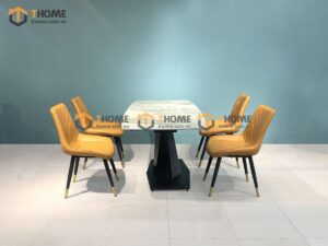 Bộ bàn ăn chân chéo 4 ghế (nhiều mẫu ghế) nhập khẩu BBA4-07NK