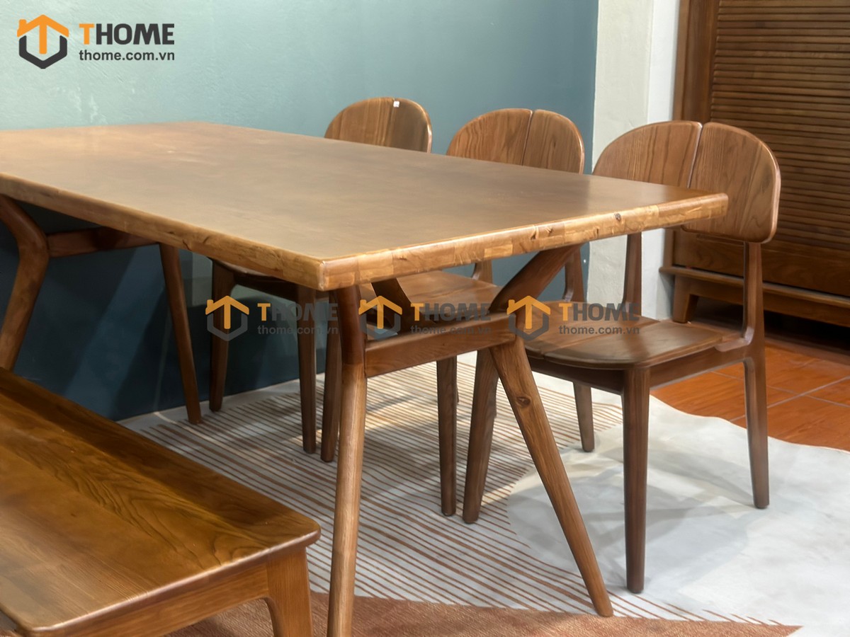 Bộ Bàn Ăn Chân Chéo 6 Ghế (Nhiều Mẫu Ghế) Gỗ Sồi Tự Nhiên BBA6-16SN