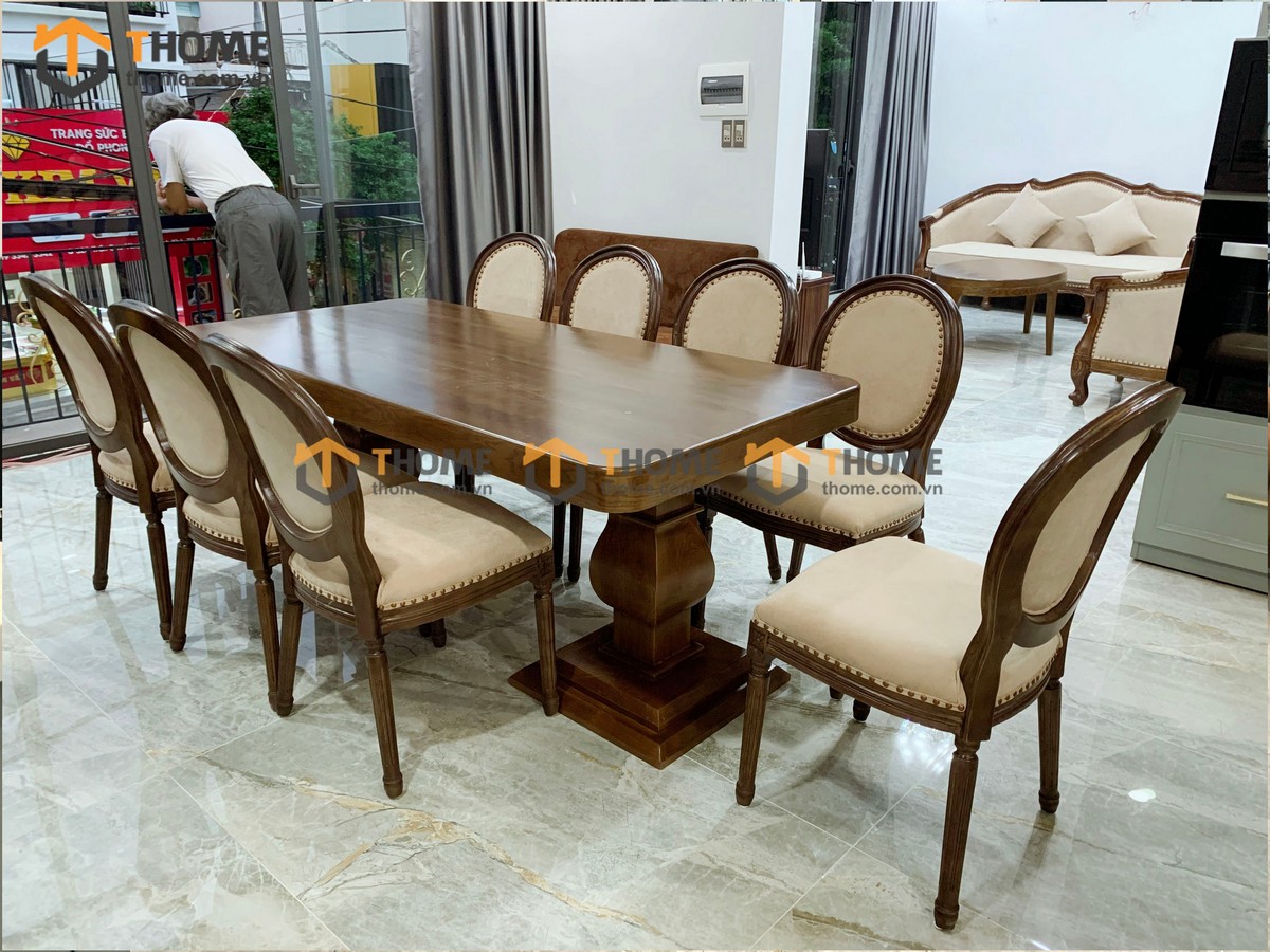 Bộ Bàn Ăn Cổ Điển 6 Ghế (Nhiều Mẫu Ghế) Gỗ Sồi Tự Nhiên BBA6-18SN