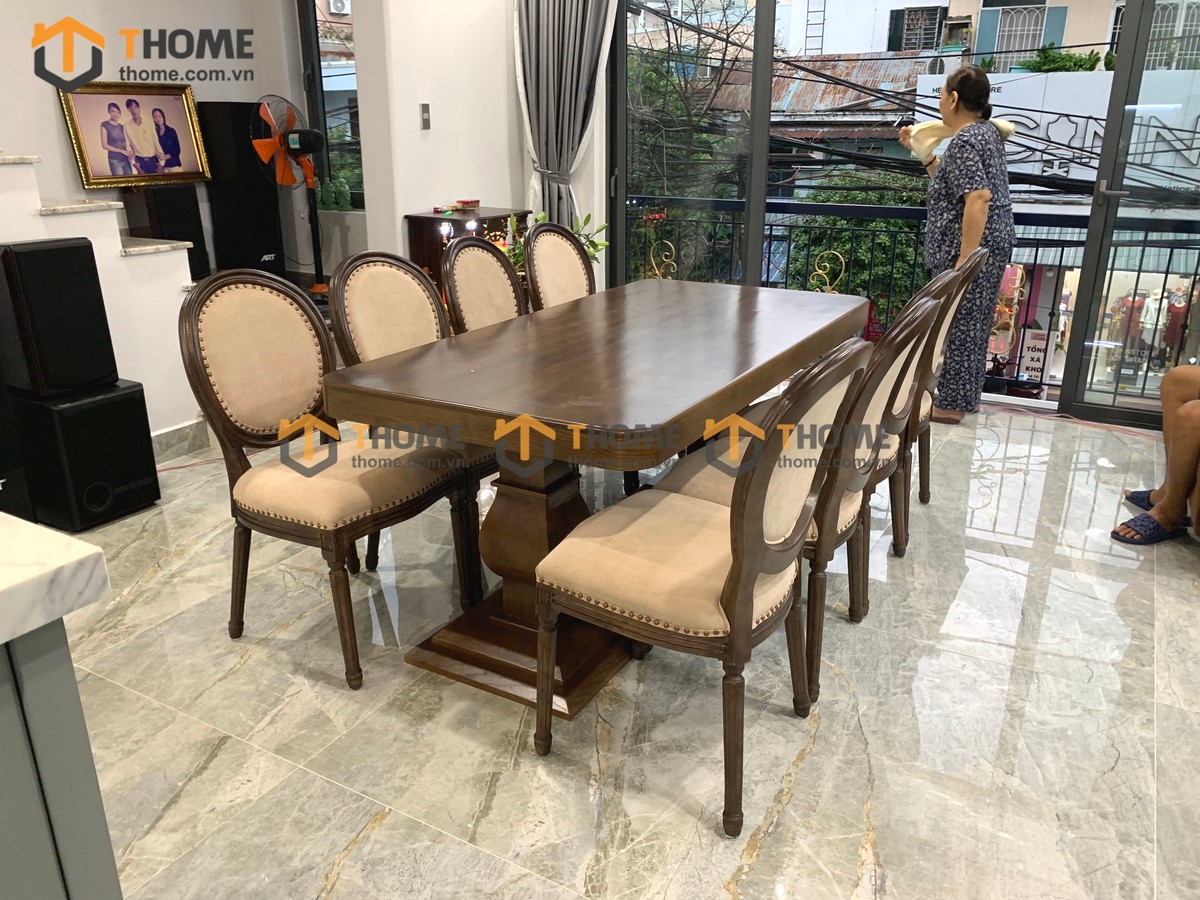 Bộ Bàn Ăn Cổ Điển 6 Ghế (Nhiều Mẫu Ghế) Gỗ Sồi Tự Nhiên BBA6-18SN