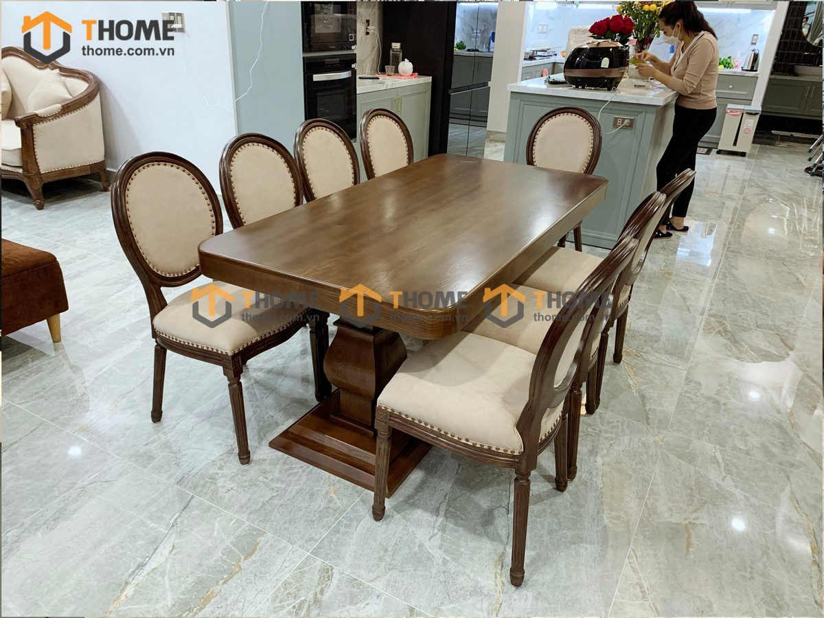 Bộ Bàn Ăn Cổ Điển 6 Ghế (Nhiều Mẫu Ghế) Gỗ Sồi Tự Nhiên BBA6-18SN