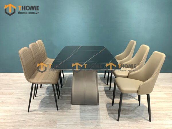 Bộ Bàn Ăn Chân V 6 Ghế (Nhiều Mẫu Ghế) Nhập Khẩu BBA6-04NK