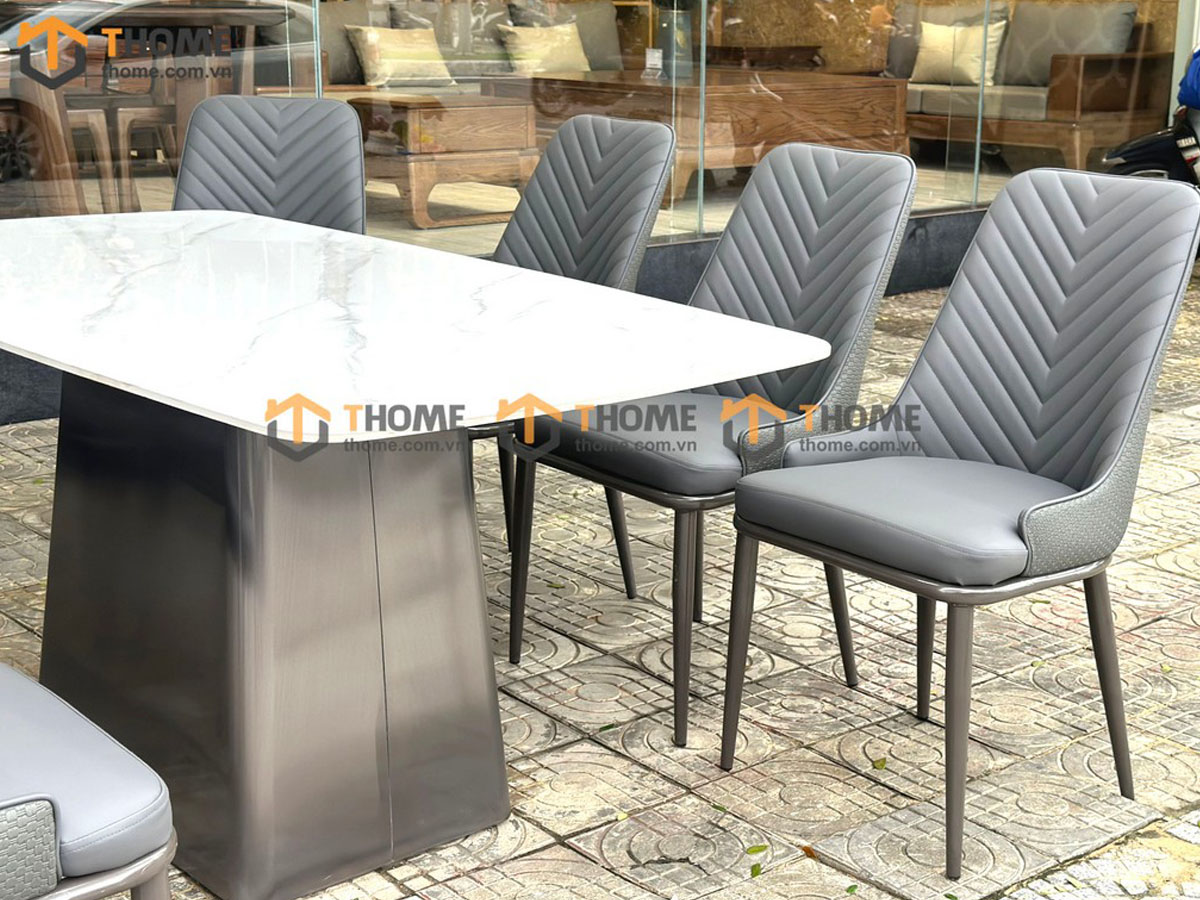 Bộ Bàn Ăn Chân V 6 Ghế (Nhiều Mẫu Ghế) Nhập Khẩu BBA6-04NK
